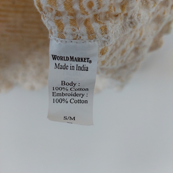 World Market Seersucker Embroidered Crochet Lace Trim Top, S/M - Picture 10 of 11